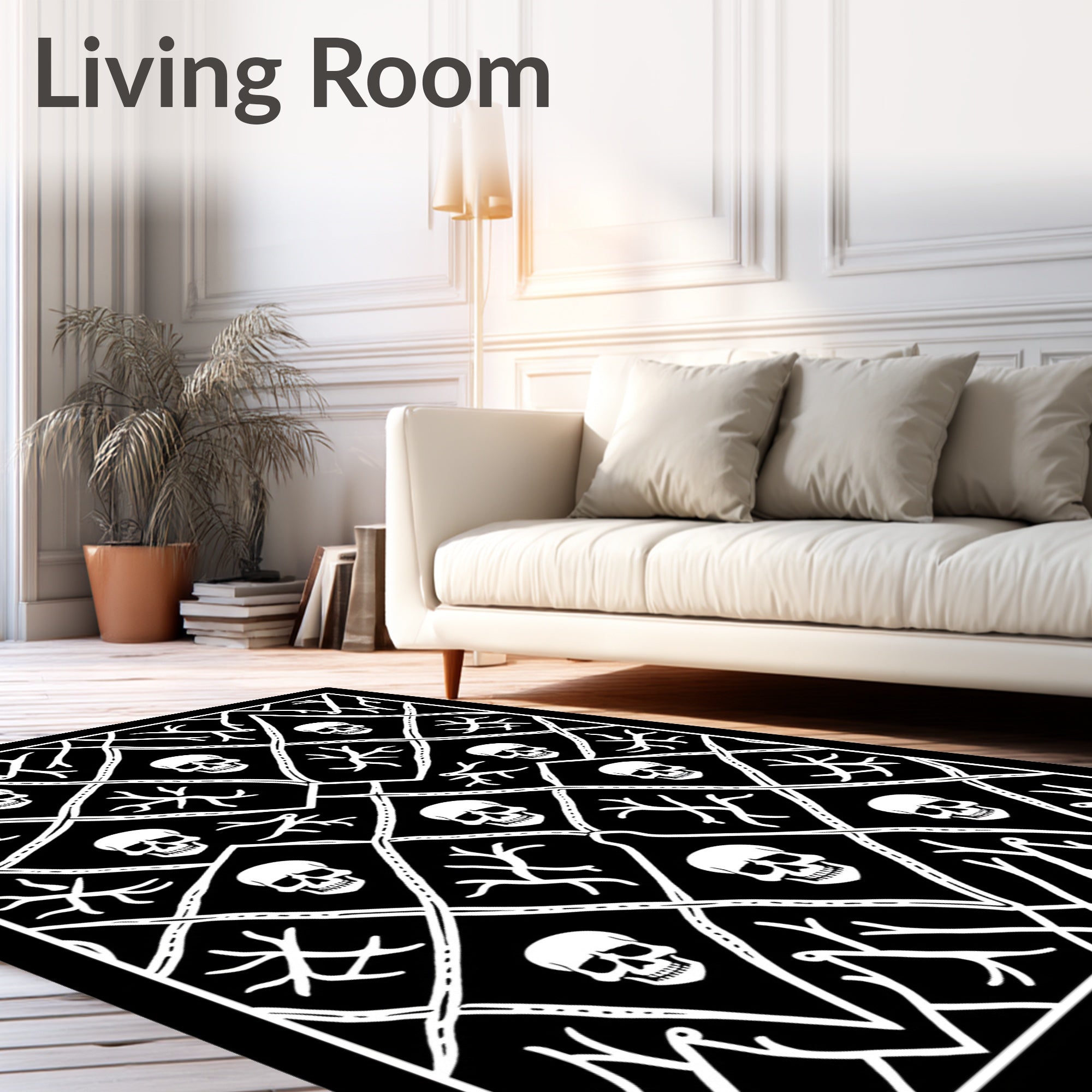 Black White Skull Patterned Gothic Rug