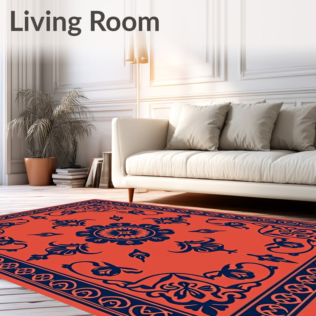 Intricate Floral Bordered Ornate Rug