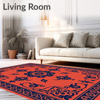 Intricate Floral Bordered Ornate Rug