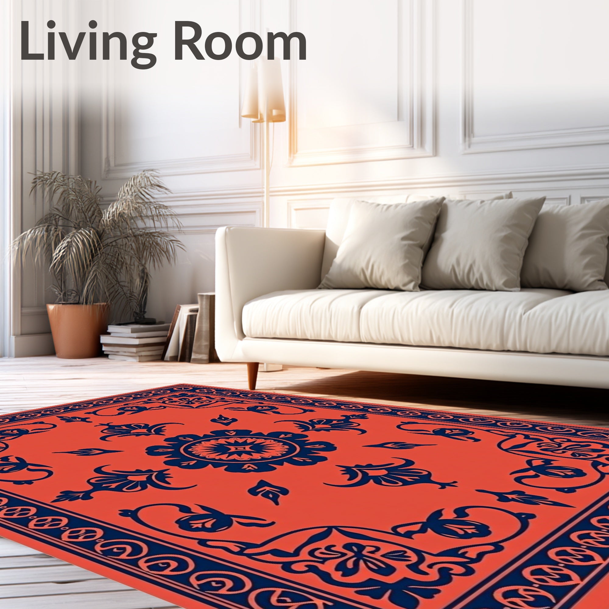 Intricate Floral Bordered Ornate Rug