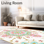 Pastel Floral Mandala Pattern With Gold Rug