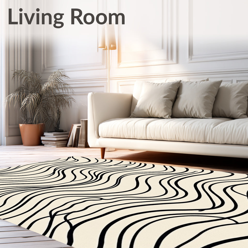 Black Wave Pattern Abstract Design Rug