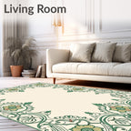 Green Floral Art Nouveau Border Design Rug