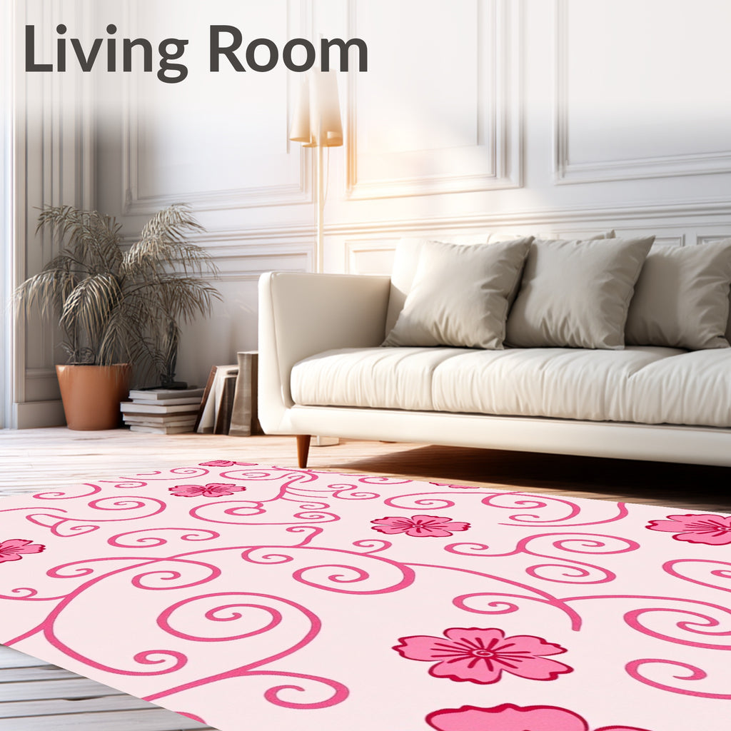 Pink Swirl Floral Pattern Rug