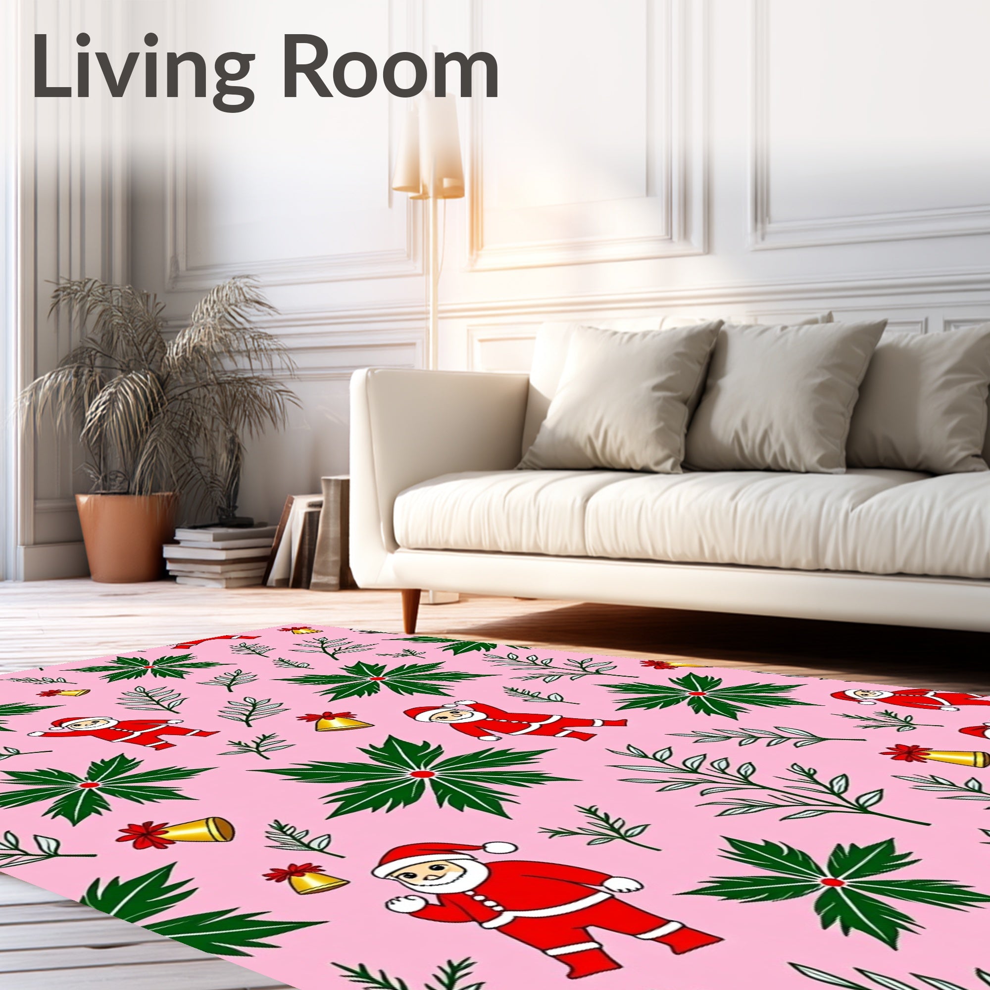 Whimsical Santa Claus Poinsettia Bells Rug