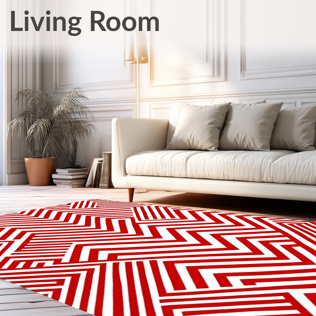 Red And White Geometric Abstract Rug