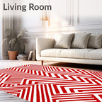 Red And White Geometric Abstract Rug
