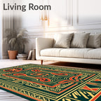 Intricate Red Gold Geometric Pattern Rug