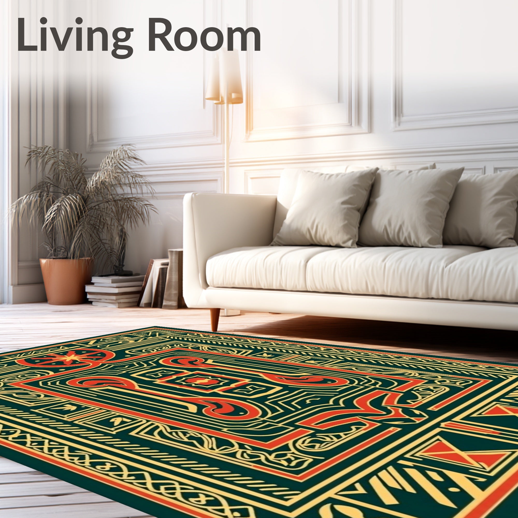 Intricate Red Gold Geometric Pattern Rug