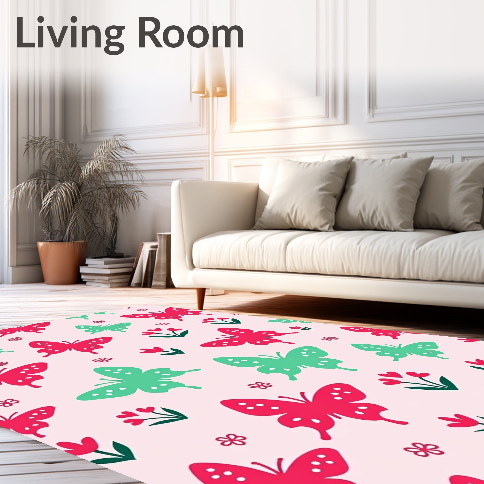 Pink Garden Butterfly Pattern Design Rug