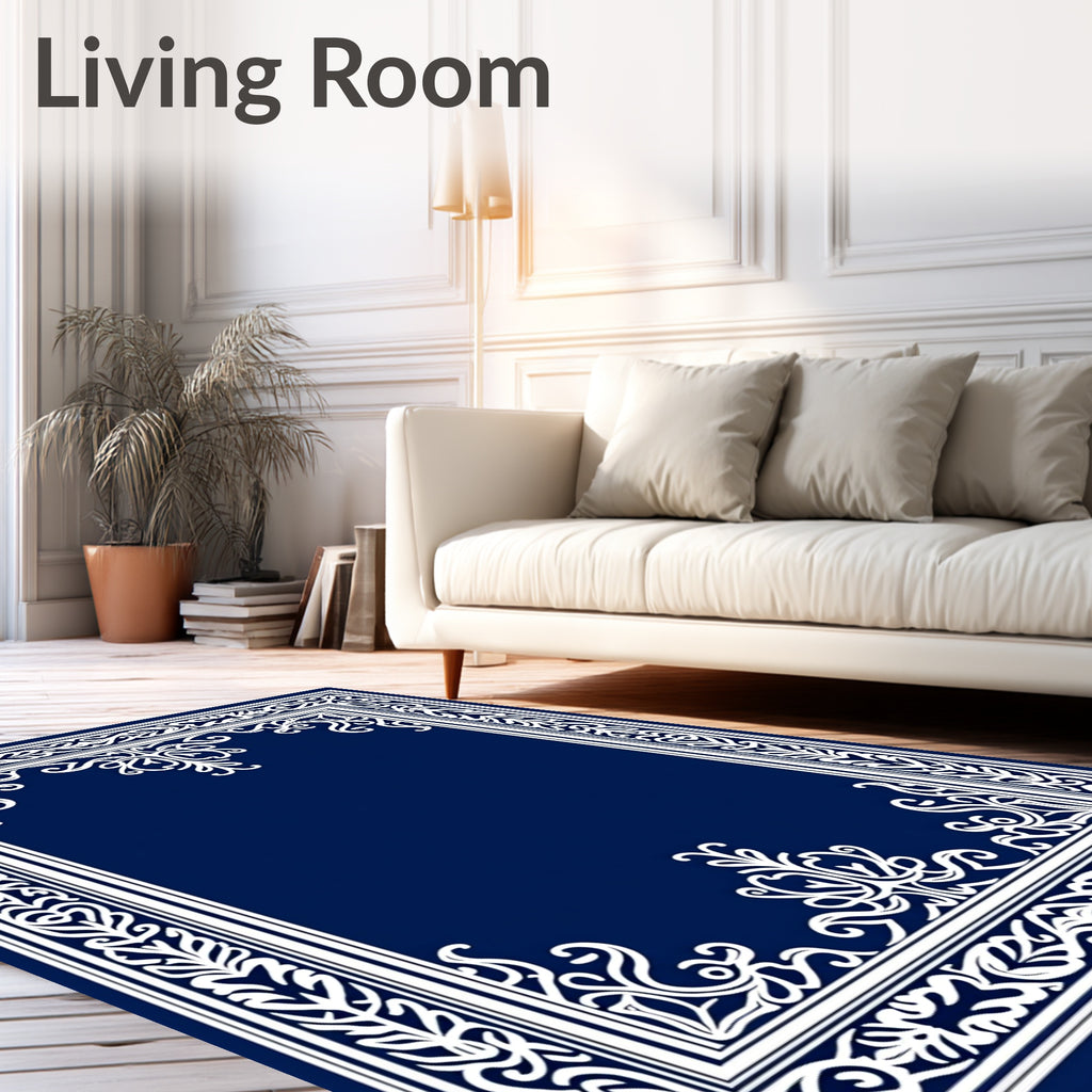 Elegant White Floral Border Rug