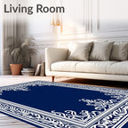 Elegant White Floral Border Rug