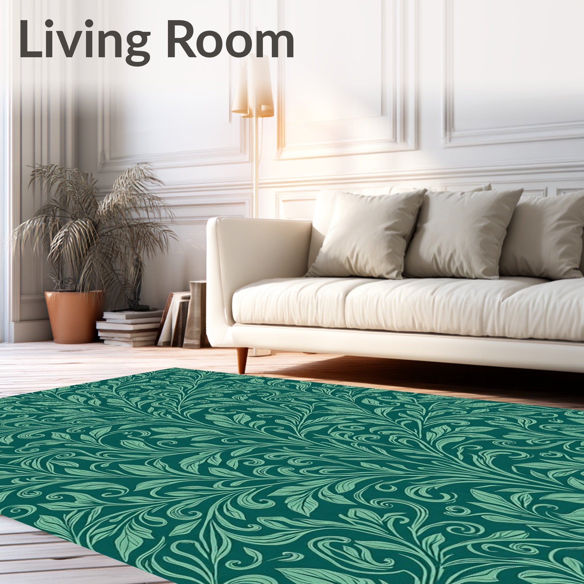 Emerald Floral Art Nouveau Pattern Rug
