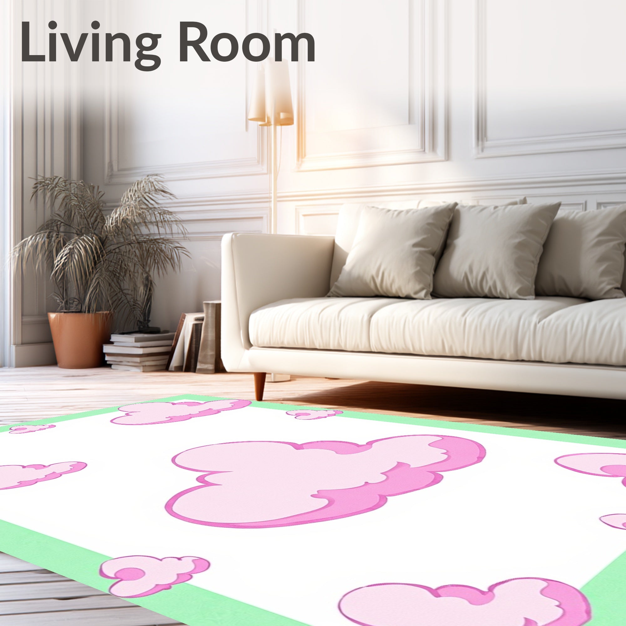 Pink Clouds Whimsical Pattern Rug