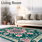Teal Floral Mandala Inspired Rug