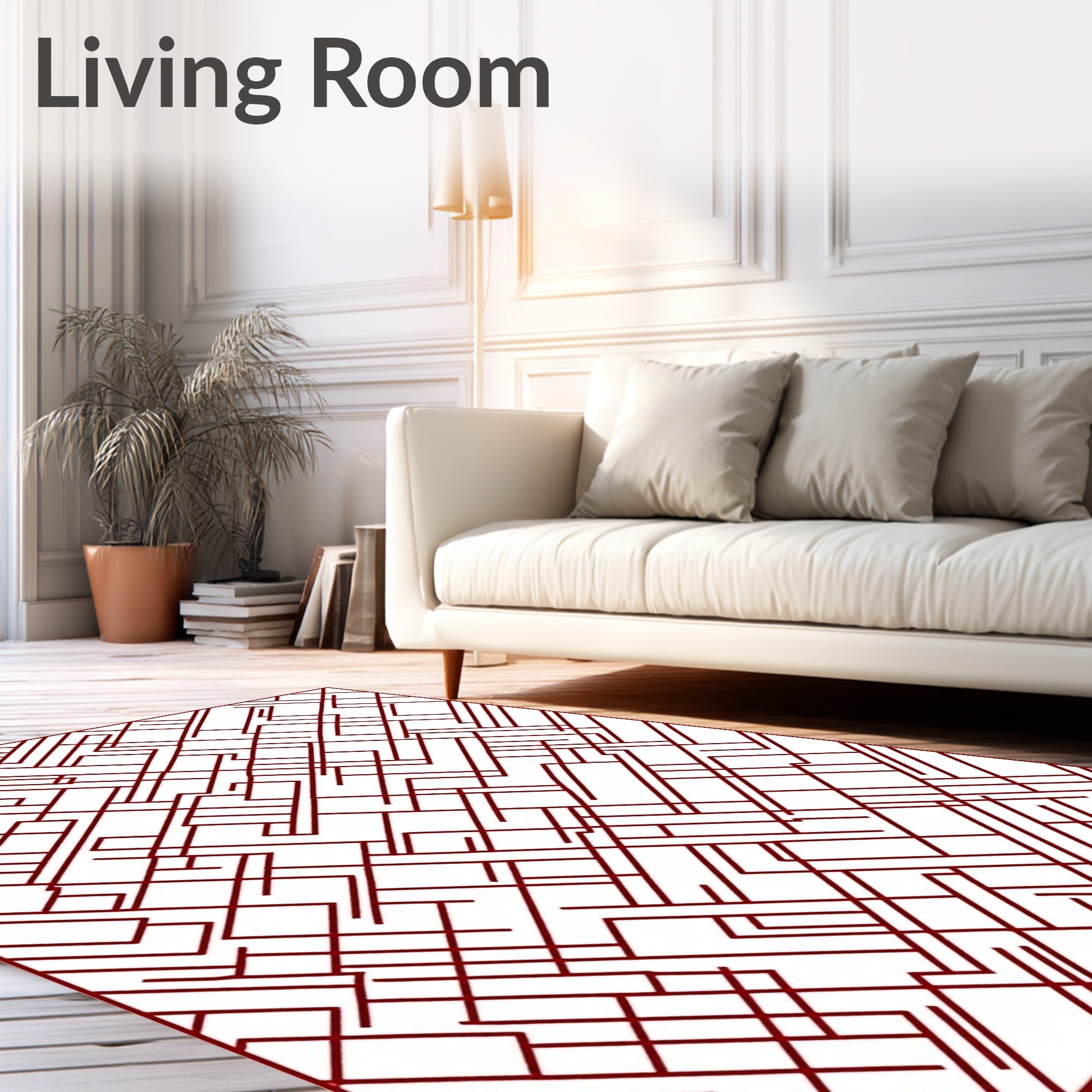 Abstract Geometric Red Lines Pattern Rug