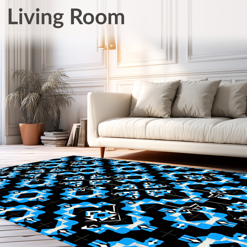 Geometric Blue White Repetitive Pattern Rug