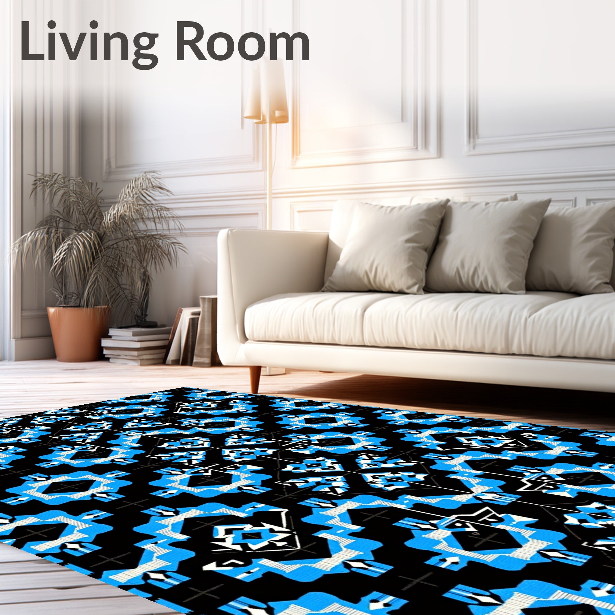 Geometric Blue White Repetitive Pattern Rug