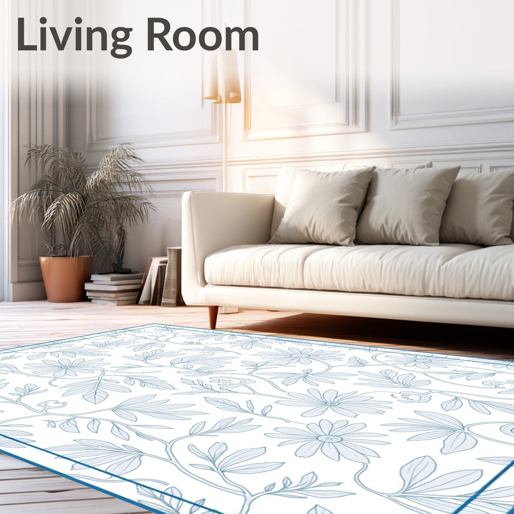 Delicate Blue Floral Vine Pattern Rug