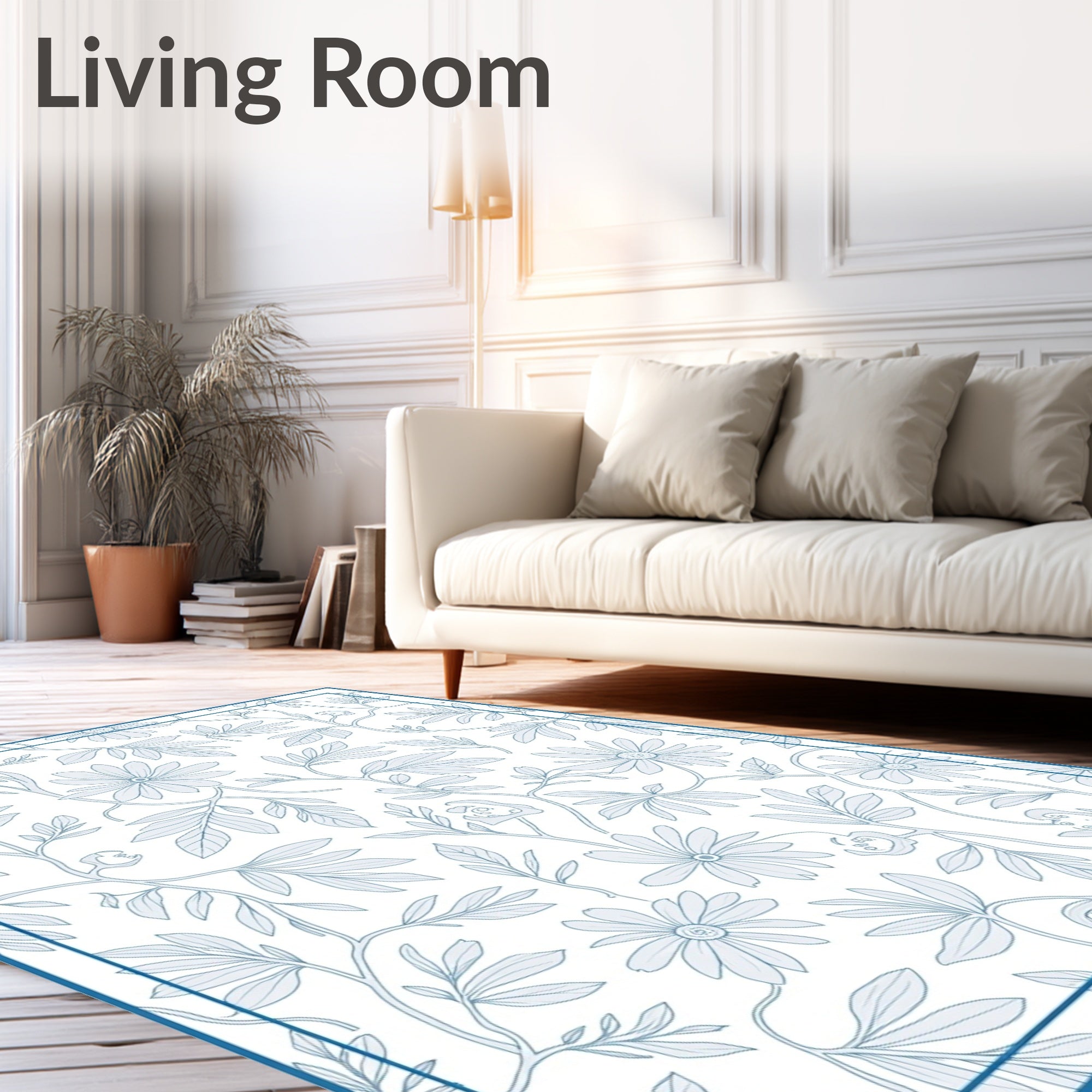 Delicate Blue Floral Vine Pattern Rug