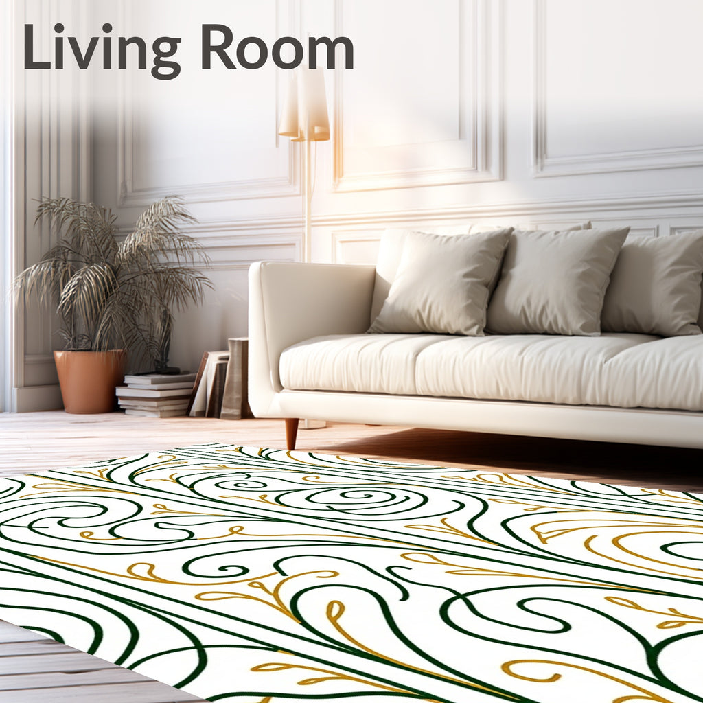 Art Nouveau Green Gold Abstract Vines Rug