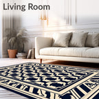 Dark Navy Cream Geometric Pattern Rug