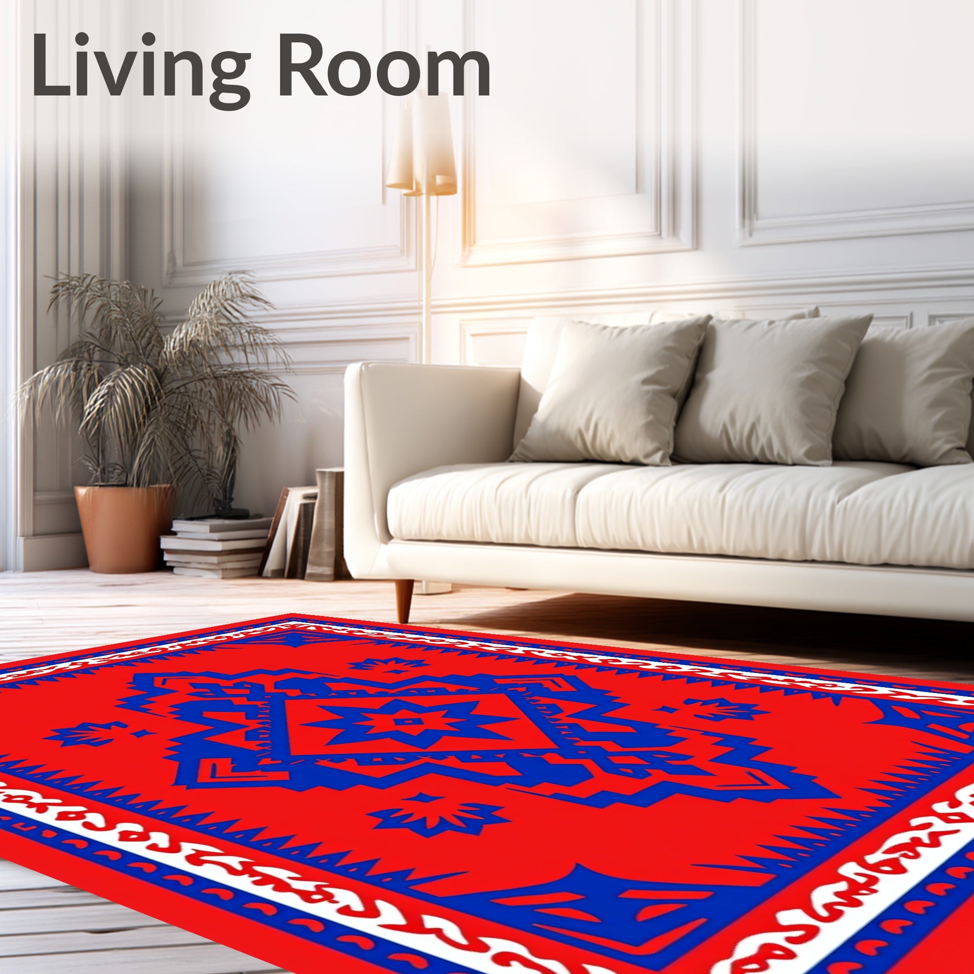Bold Red Blue Geometric Medallion Design Rug