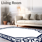 Elegant Ornate Dark Blue Scrollwork Rug