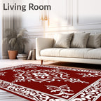 Red White Elaborate Floral Border Design Rug