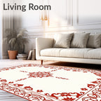 Red Floral Bordered Elegant Design Rug