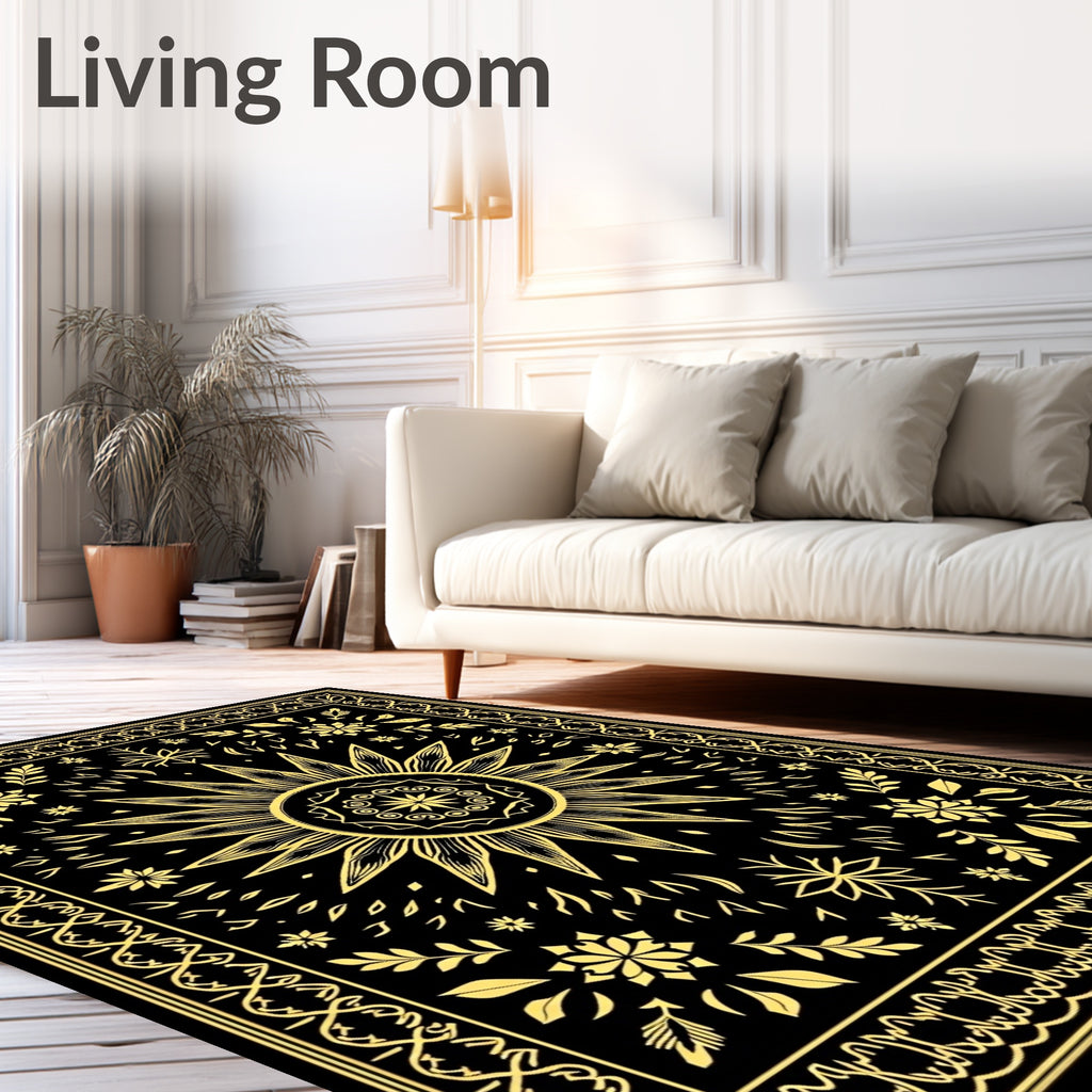 Golden Sunburst Botanical Border Rug