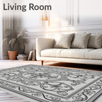Intricate Scrollwork Oval Medallion Design Rug