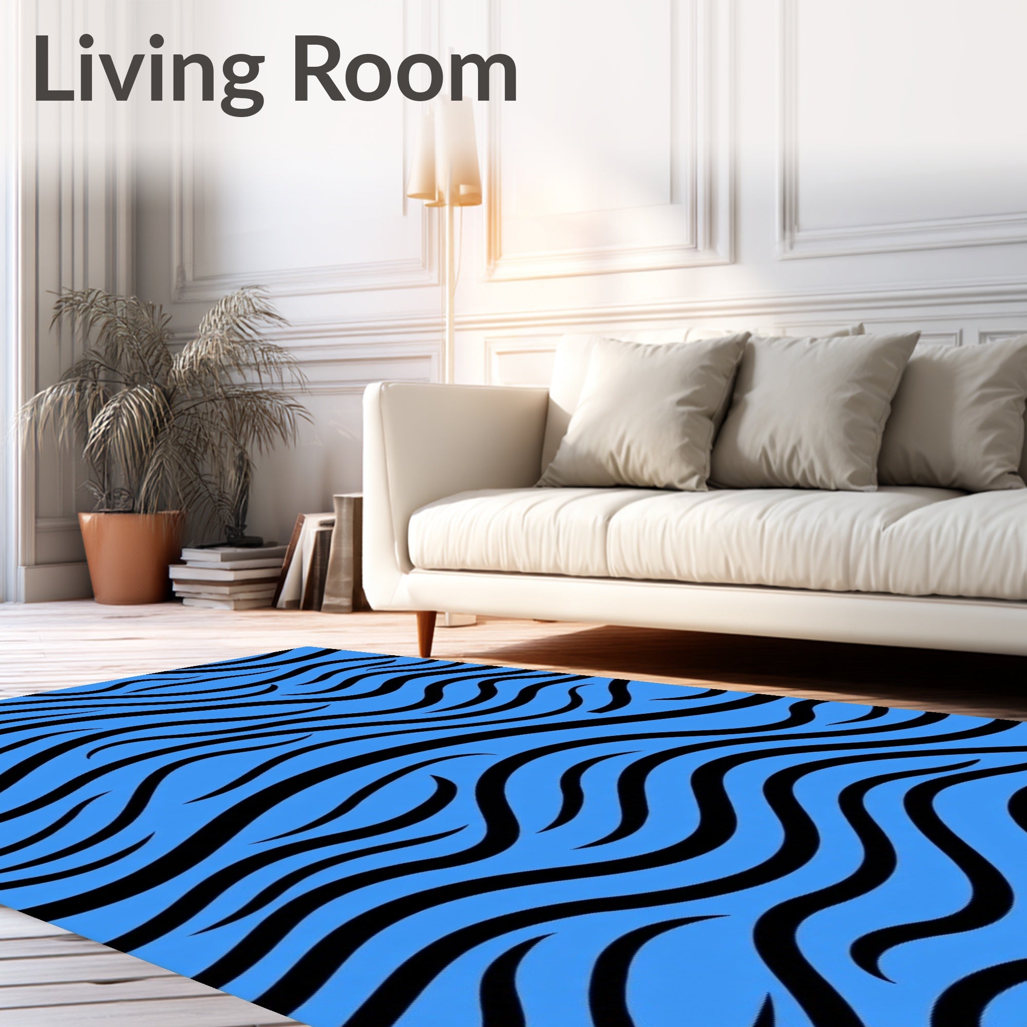 Bold Blue Wave Pattern Rug
