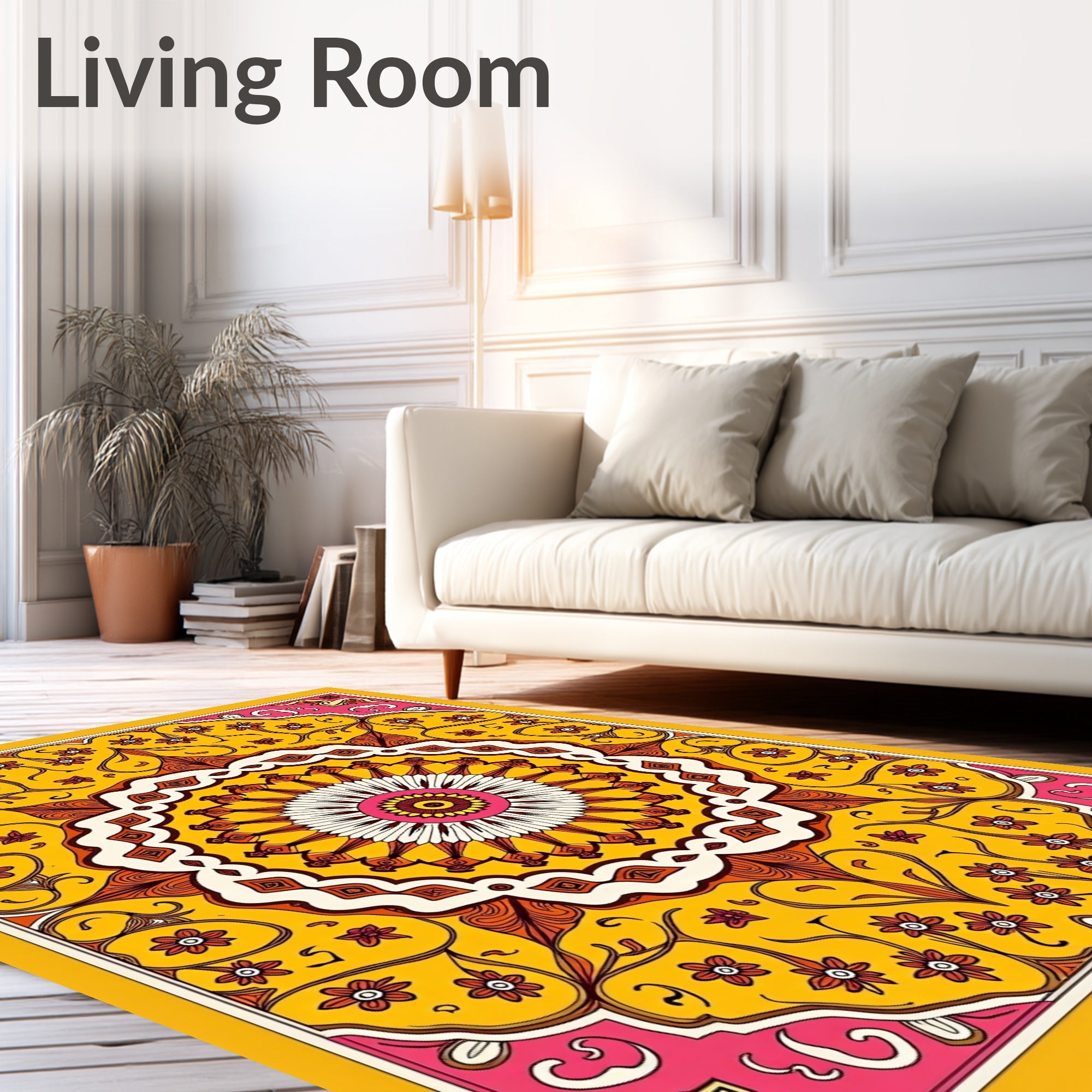Vibrant Floral Mandala Patterned Rug