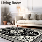 Classic Black White Floral Damask Rug