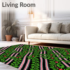 Green Berry Vine Red Stripe Rug