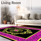 Ornate Yellow Floral Pink Border Rug