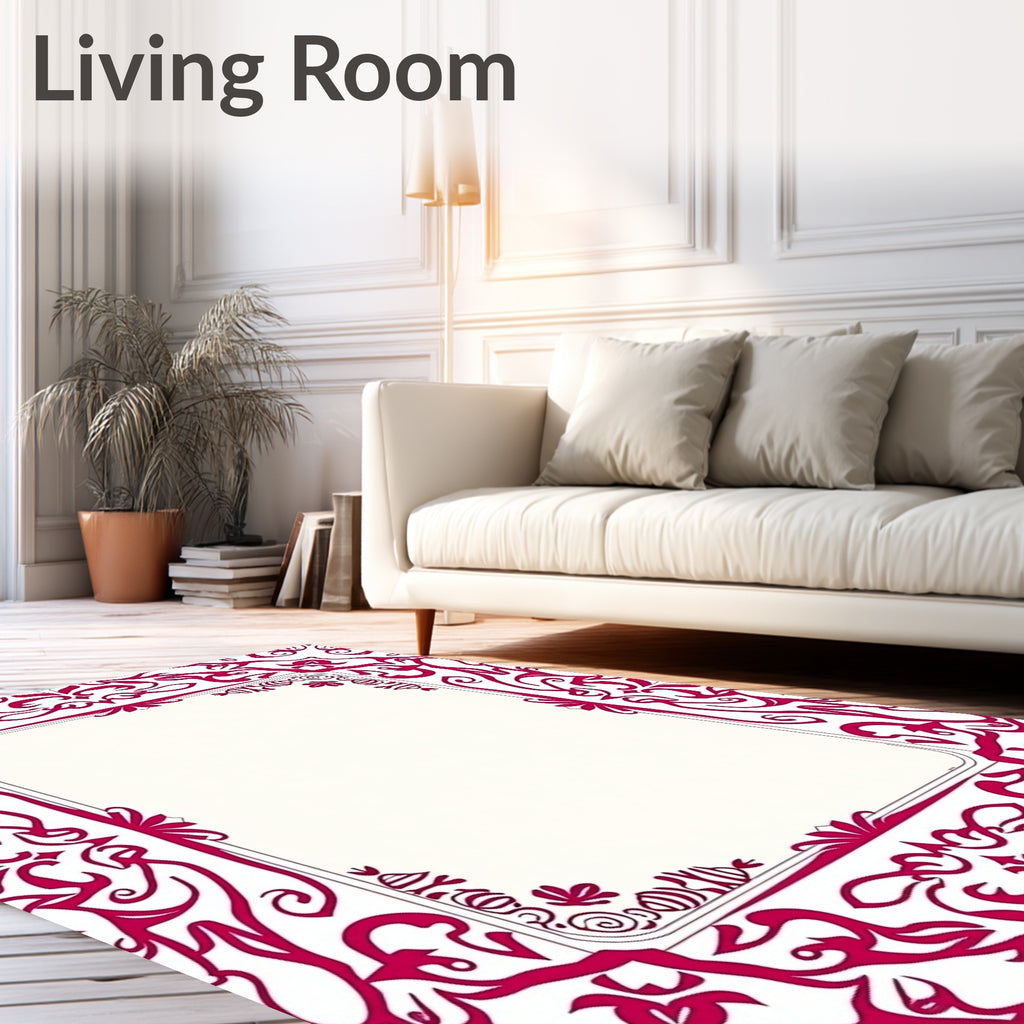 Ornate Crimson Scrollwork Design Rug