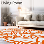 Abstract Orange Line Swirl Pattern Rug