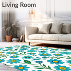 Blue Floral Pattern With Yellow Centers Rug