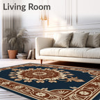 Rich Floral Medallion Dark Blue Pattern Rug