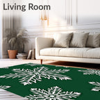 White Snowflake Pattern On Green Background Rug