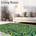 Artistic Yellow Teal Floral Pattern Rug