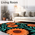 Orange Floral Stylized Pattern Rug