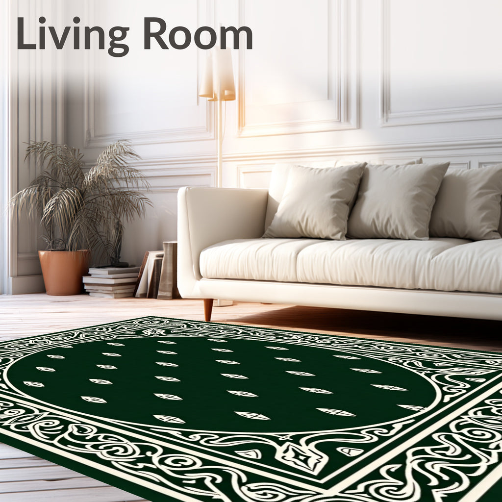 Dark Green Ornamental Pattern Rug