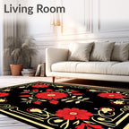 Red Floral With Gold Border Design Rug