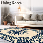 Navy Sun Burst Floral Border Rug