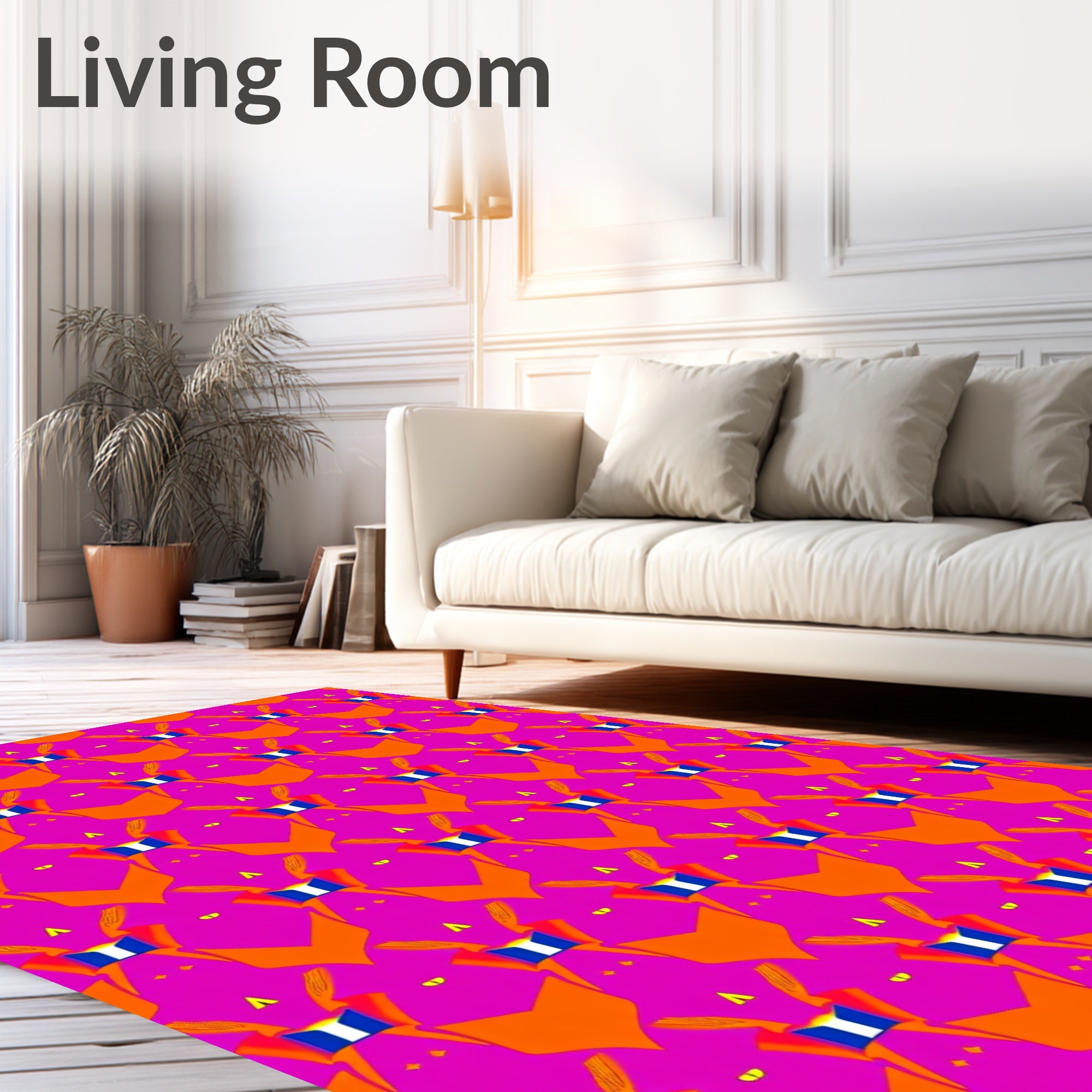 Bold Orange Blue Geometric Pattern Rug