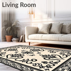 Intricate Black Cream Flourish Mandala Rug