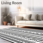 Black White Vertical Striped Geometric Rug